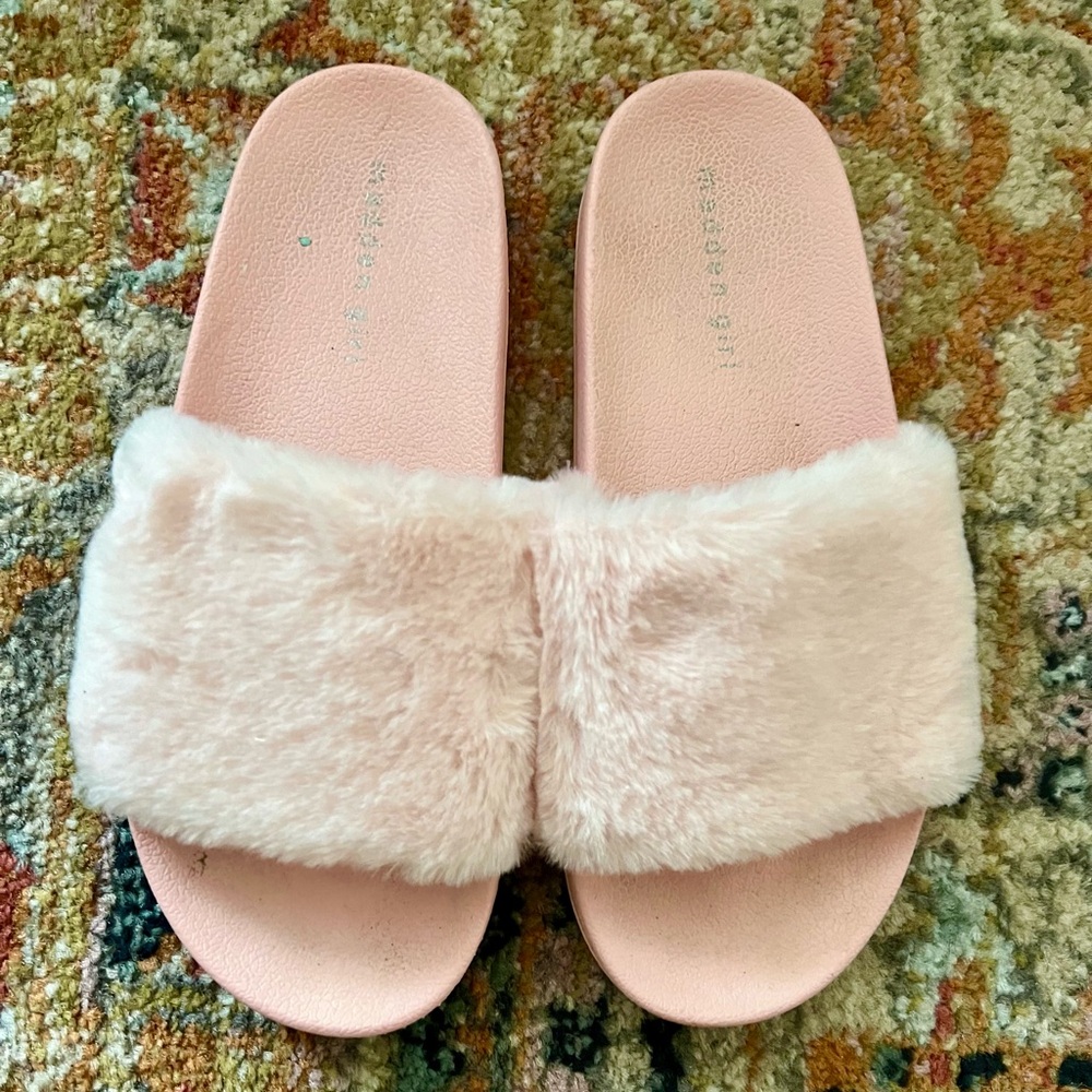 Pink, Madden Girl slippers with rubber sole faux fir top